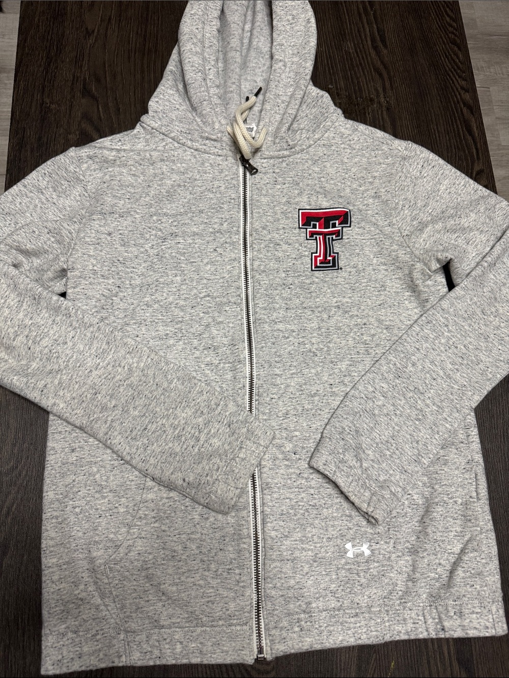 Under Armour Heather Gray Full-Zip Hoodie with Red TT Emblem